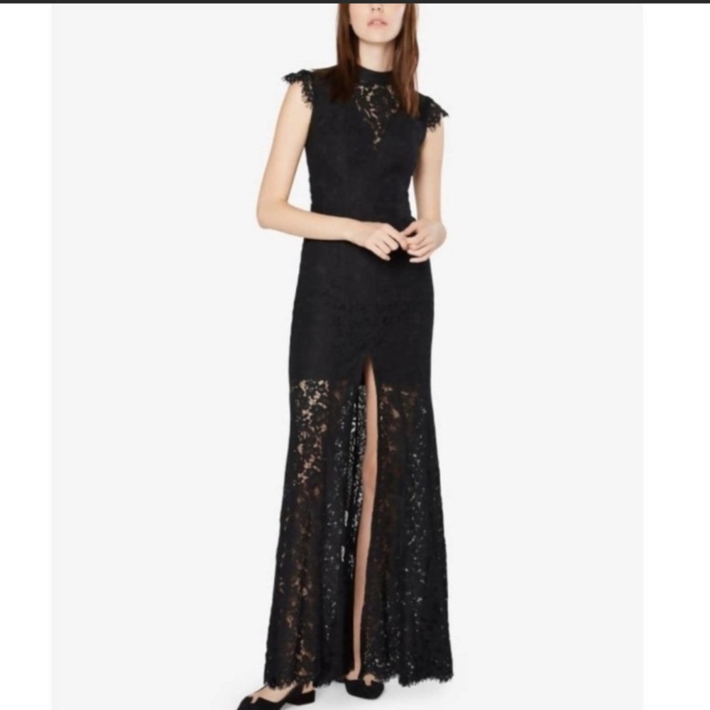 Fame & Partners Dress Wedding Maxi Black Lace Open Back Full Length Gown Size 8